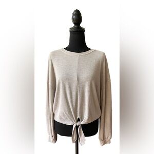 H&M: Gray Brushed Long Sleeve Shirt with Front Tie